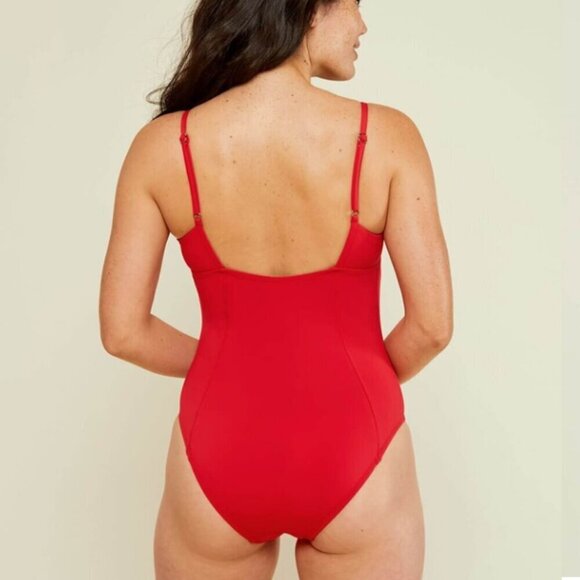 Andie Swim Havana One Piece Swimsuit Cherry Red Size XS Tall Square Neck - Picture 3 of 6